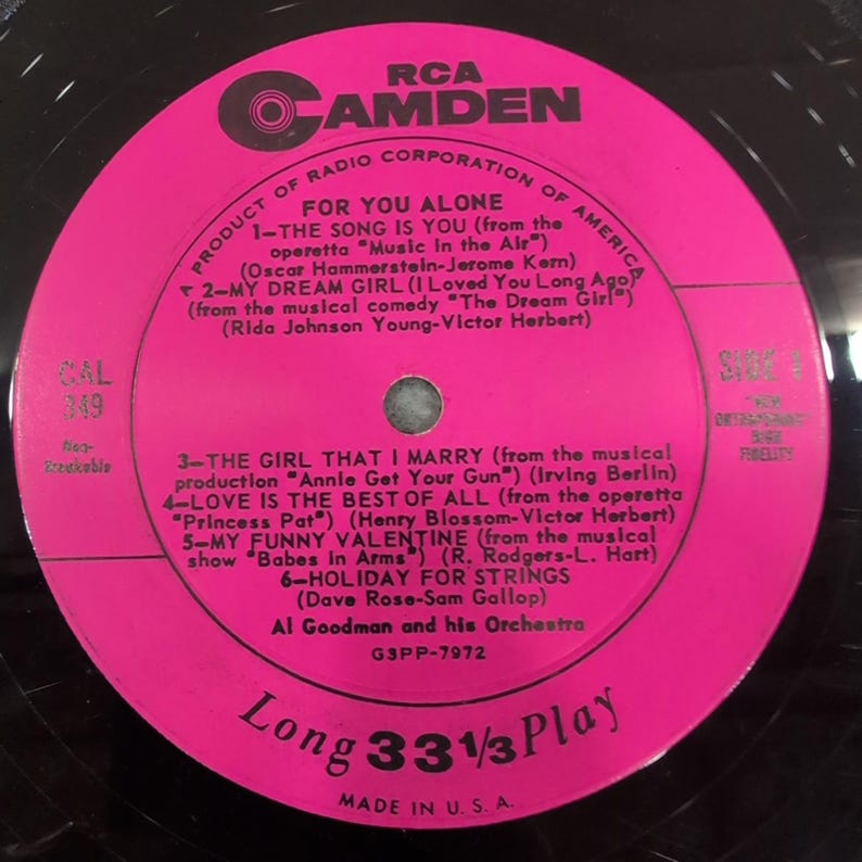 Al Goodman Orchestra For You Alone RCA Camden CAL 349 Vinyl LP Record Showtunes image 1