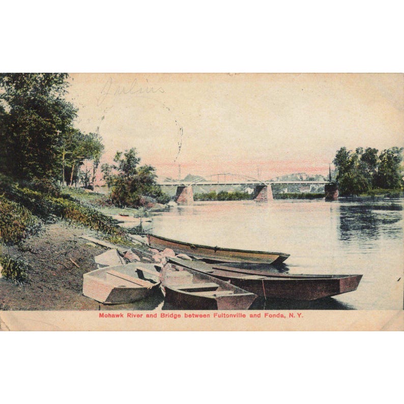 Vintage 1909 Mohawk River Bridge Fultonville Fonda New York Litho Postcard NY image 1