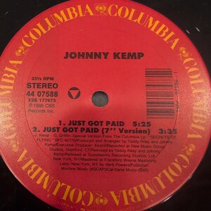 Johnny Kemp Just Got Paid 12" Vinyl Single 1988 Columbia 44 07588 New Jack Swing image 4