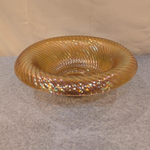 Vintage Marigold Iridescent Carnival Glass Swirl Ribbed Decorative Bowl image 1