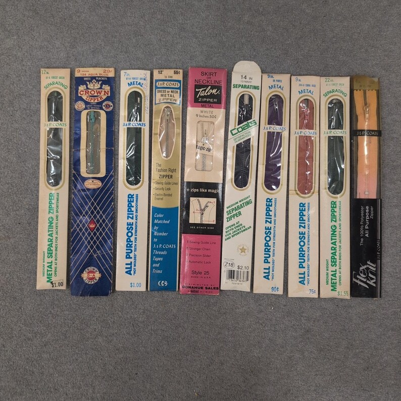 Vintage Zipper Lot 10pc J&P Coats Talon Crown Metal Separating All Purpose Mixed image 1