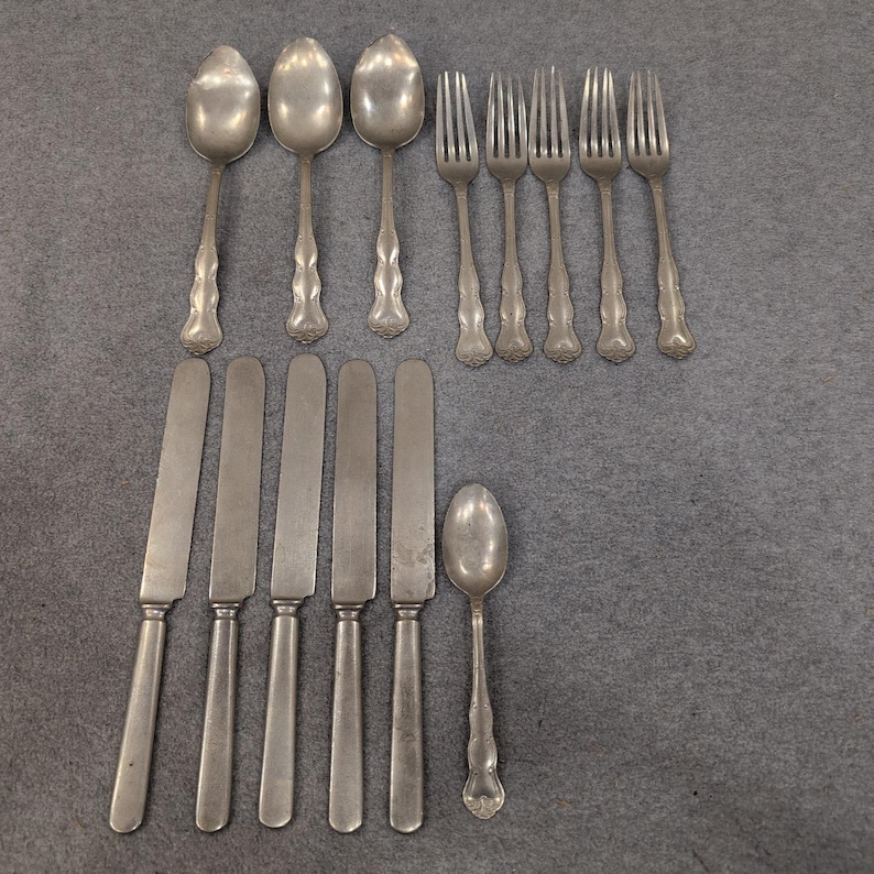 Crescent Nickel Silver Flatware Set 14pc Ornate Scroll Forks Spoons Knives image 1