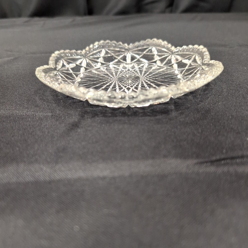 Avon Clear Pressed Glass Trinket Dish Starburst Pattern Scalloped Beaded Rim image 2
