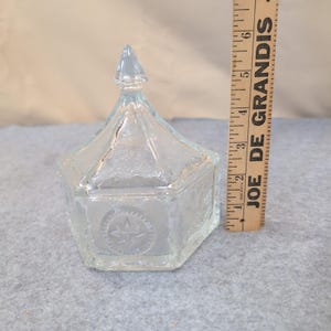 Vintage Clear Pressed Glass Hexagonal Trinket Box American Eagle Star Motif Lid image 6