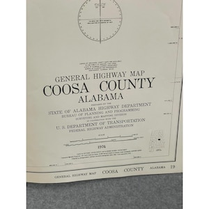 Mappa stradale generale della contea di Coosa, Alabama, VTG 1974, 25" x 18" Goodwater Kellyton immagine 2