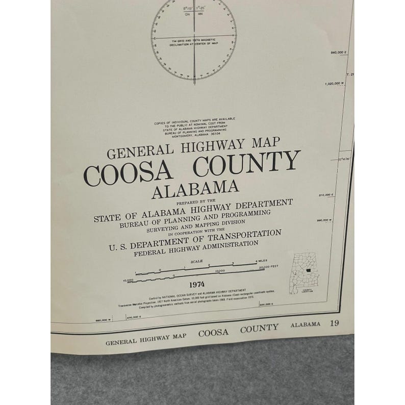 Mappa stradale generale della contea di Coosa, Alabama, VTG 1974, 25" x 18" Goodwater Kellyton immagine 2