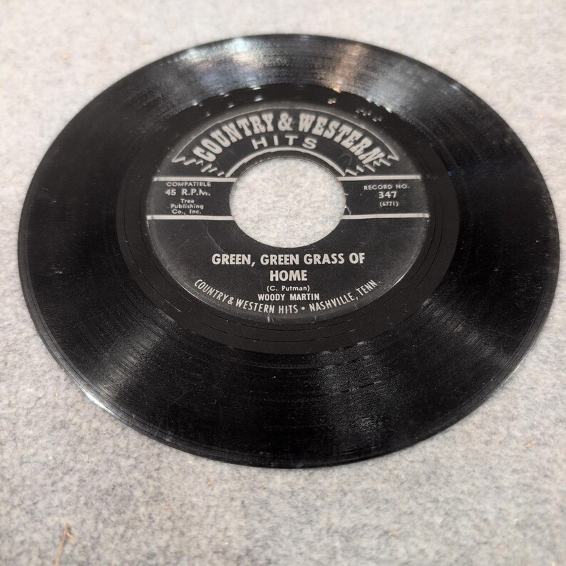 Woody Martin Green Green Grass of Home 45 RPM Vinyl Record 347 Nashville VG image 3