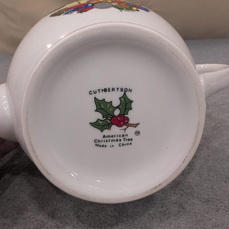 Cuthbertson American Christmas Tree Ceramic Teapot White Red Trim Holiday Decor image 5