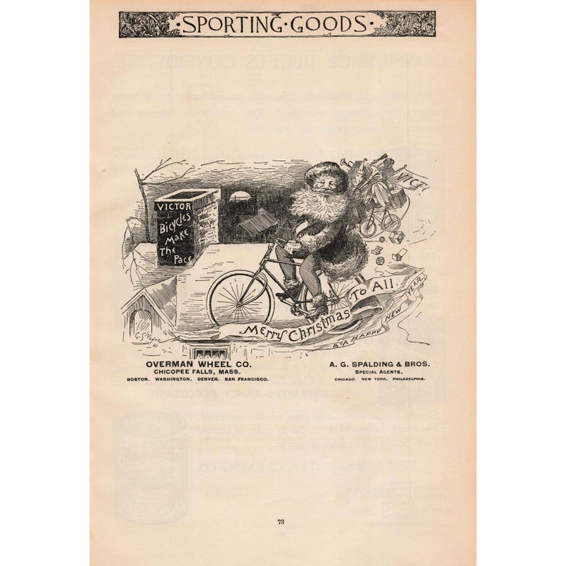 1891 Vintage Victor Bicycles Make The Pace Christmas Advertisement Art Print image 1