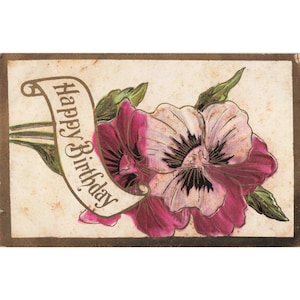 Vintage Happy Birthday Postcard Embossed Pink Pansy Flowers Divided Back Antique image 1