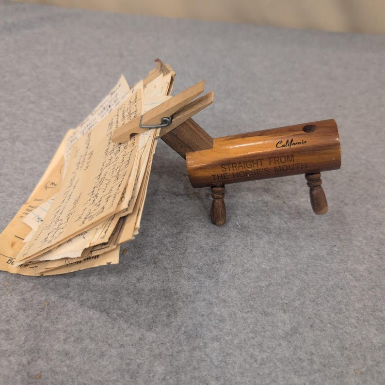 Vintage Wooden Horse Note Holder Straight From The Horses Mouth California Desk image 1