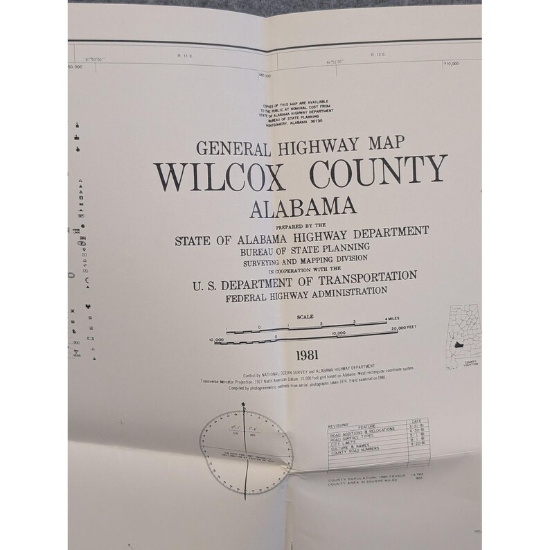 VTG 1981 General Highway Map Wilcox County Alabama 28" x 18" Camden Gee's Bend image 2