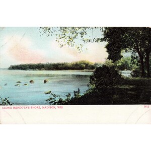 Vintage Lake Mendota Shore Madison WI Postcard Divided Back Bosselman 1612 image 1