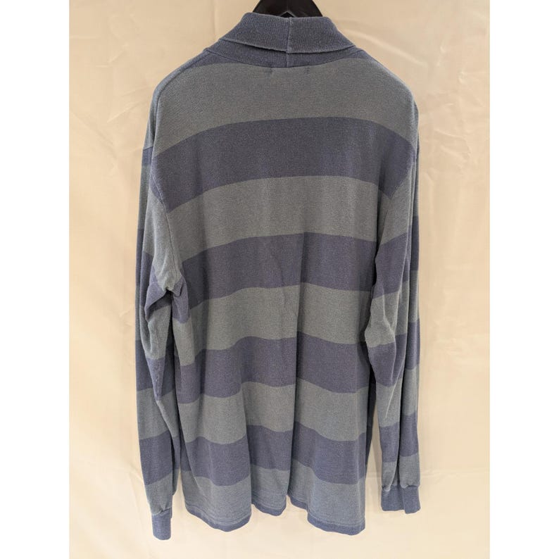 VTG Polo Ralph Lauren Jersey de cuello alto a rayas para hombre XL Gris Azul Manga larga Algodón imagen 4