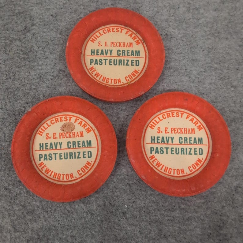 Lot of 3 Vintage Hillcrest Farm SE Peckham Heavy Cream Pasteurized Dairy Round image 1