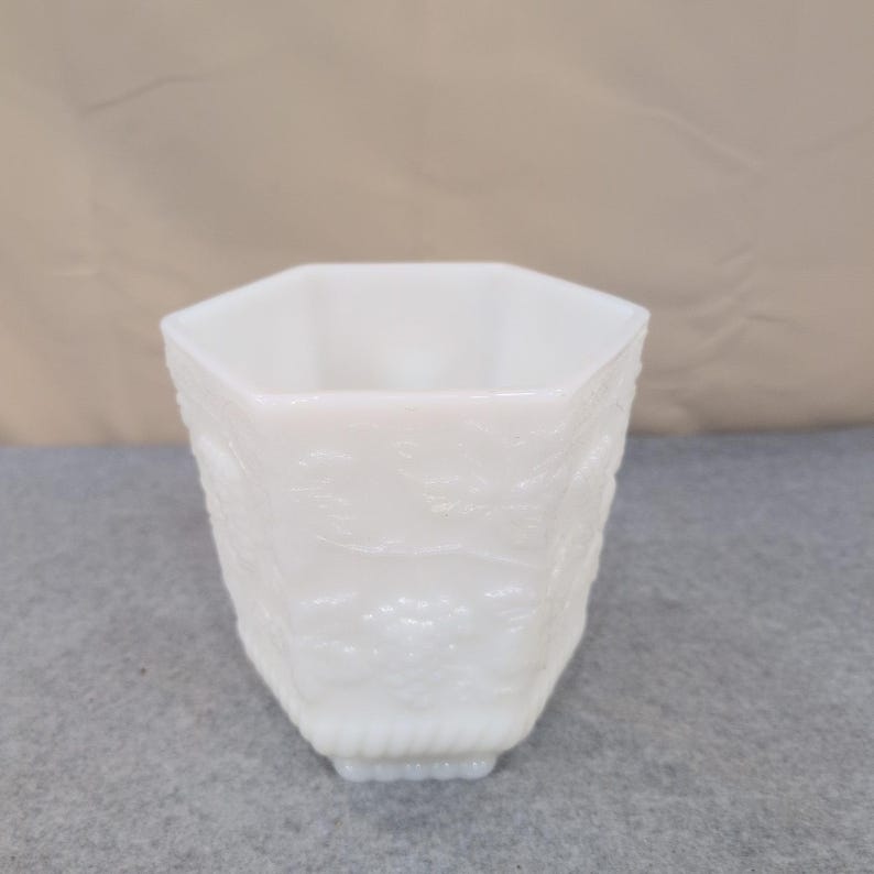 Fire-King Milk Glass Harvest Grape Hexagonal Planter White VTG Anchor Hocking image 1