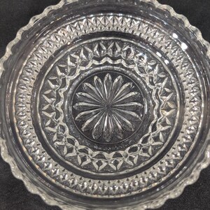 Vintage Clear Pressed Glass Bowls Diamond Point Sunburst Scalloped Rim Set of 2 image 3