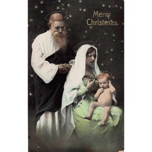 Antique Christmas Postcard Holy Family Nativity Starry Night Printed in Saxony image 1