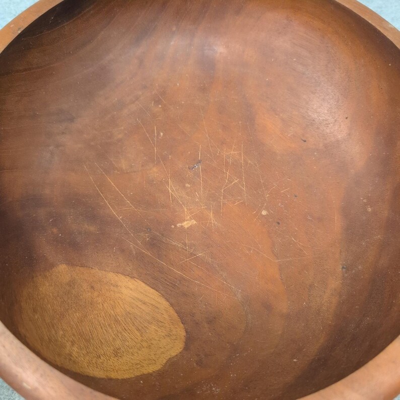 Vintage Mid Century Modern Solid Wood Salad Bowl Set 6 Piece Brown MCM image 6