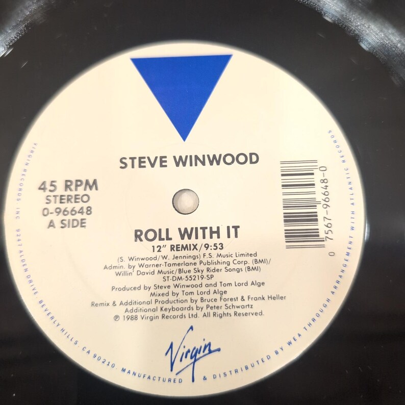 Steve Winwood Roll With It 12" Vinyl Single 1988 45 RPM 0-96648 Remix VG+ image 6