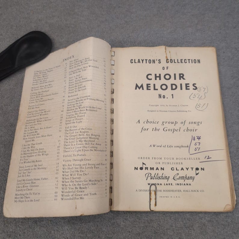 Vintage 1950 Clayton's Collection of Choir Melodies No. 1 Gospel Songbook Norman image 2