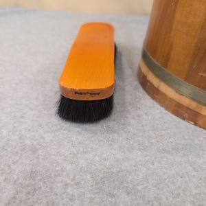Vintage Firkin Style Wooden Shoe Shine Bucket with Footrest and German Brush image 3
