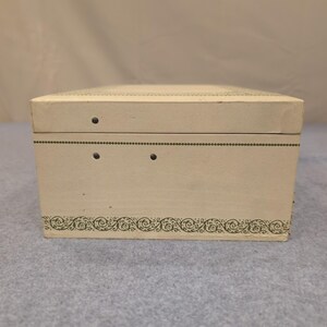 Vintage Cream Faux Leather Multi Tier Jewelry Box Red Velvet Lining Filigree image 6