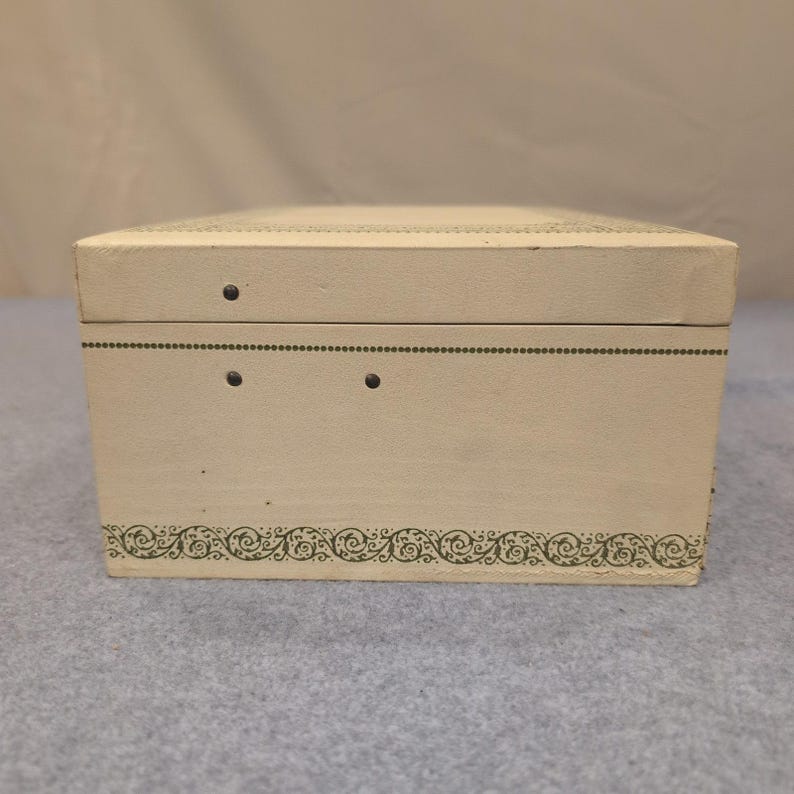 Vintage Cream Faux Leather Multi Tier Jewelry Box Red Velvet Lining Filigree image 6