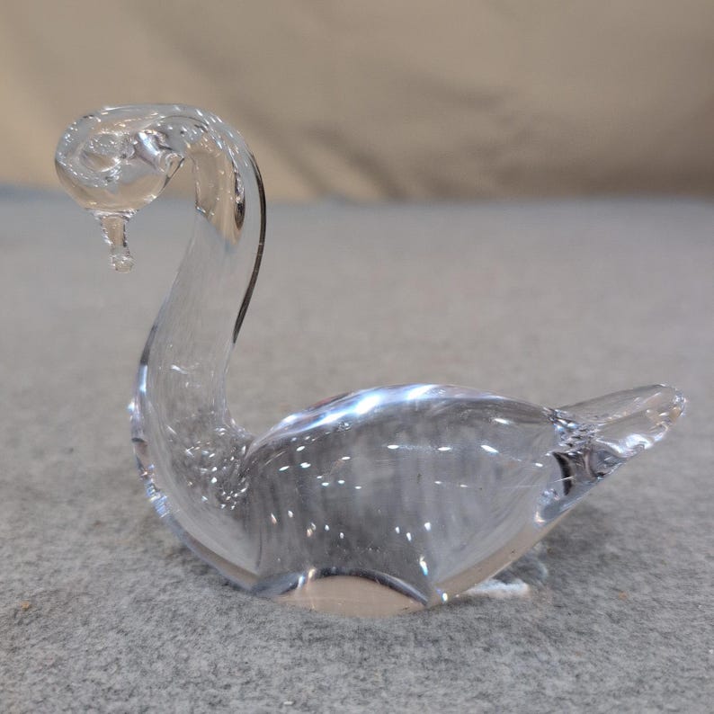 Vintage Clear Glass Swan Figurine Small Arched Neck Bird Sculpture Paperweight image 1