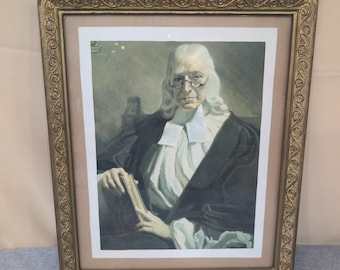 Vintage John Wesley Framed Portrait Print Ornate Gold Tone Frame Historical Art