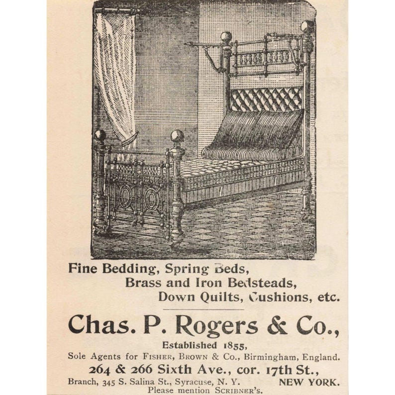 Chas P Rogers & Co Vintage Brass Iron Bedstead Fine Bedding Spring Print Ad image 1
