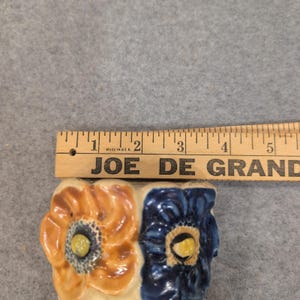 Vintage Japan Ceramic Floral Wall Pocket Vase Embossed Orange Blue Flowers image 5