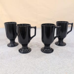 Vintage Black Milk Glass Footed Irish Coffee Mugs Pedestal Set of 4 image 1