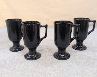 Vintage Black Milk Glass Footed Irish Coffee Mugs Pedestal Set of 4