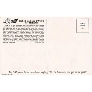 Vtg 1957 Elsie the Cow Borden's Advertising Postcard Twins Traveling Exhibit image 2