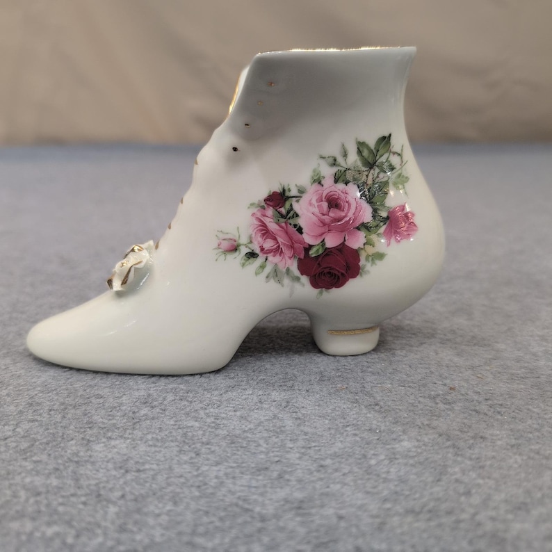 Formalities by Baum Bros White Ceramic Victorian Style Shoe Figurine Floral Rose image 1