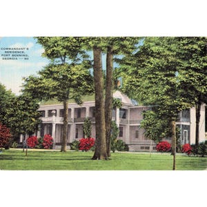 Fort Benning Georgia Commandant's Residence Vtg Linen Postcard 1950s Kropp GA image 1