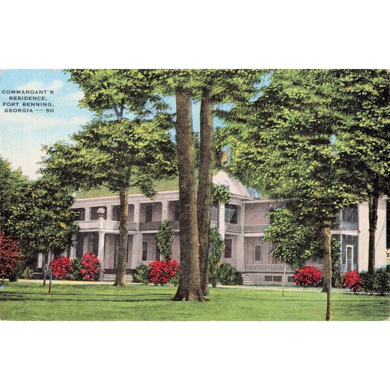 Fort Benning Georgia Commandant's Residence Vtg Linen Postcard 1950s Kropp GA image 1