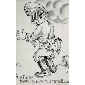 1943年ヴィンテージ「枢軸国を叩け」第二次世界大戦風刺ポストカード D. Robbins & Co ロシア旅行 画像 1