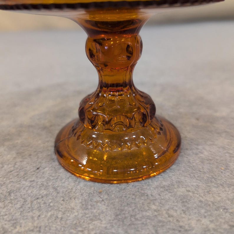 Indiana Glass Co Amber Kings Crown Thumbprint Compote Candy Dish MCM Glassware image 3