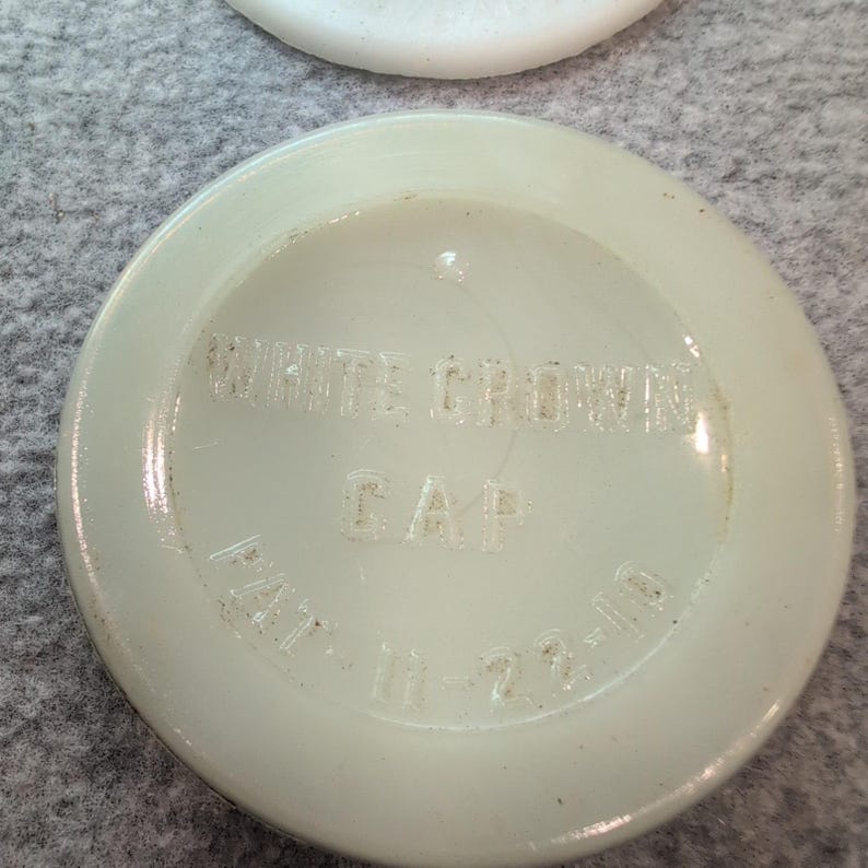 6 Vintage White Crown & More Canning Milk Jar Lids image 3