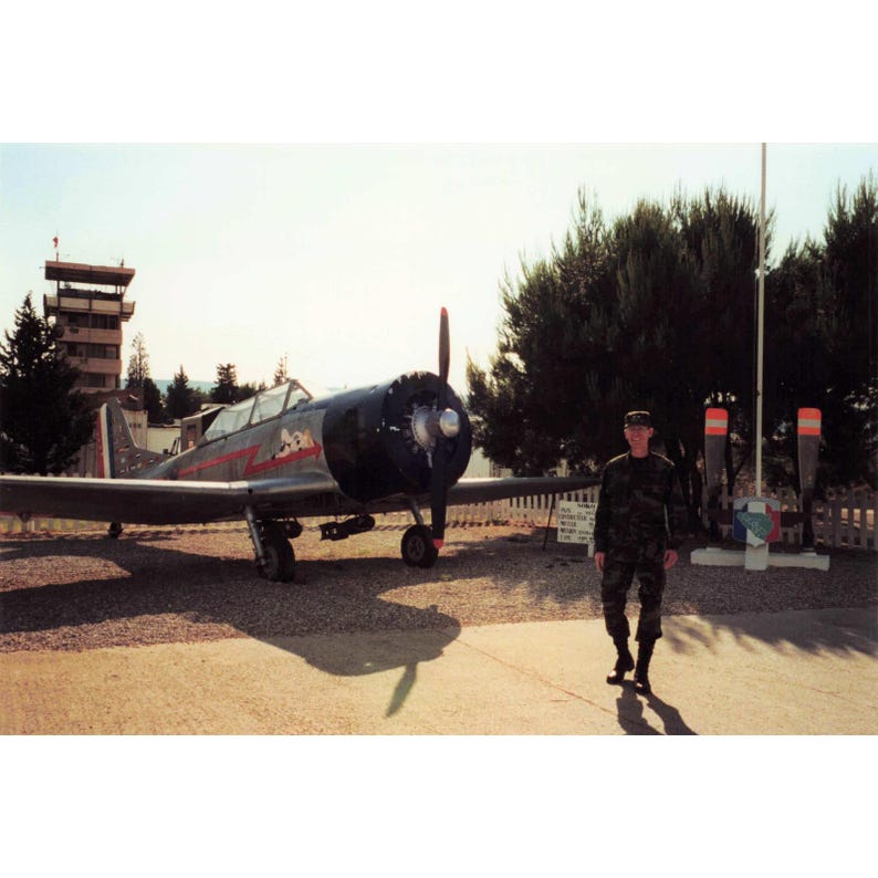 Vintage 1990s Mostar Airport Bosnia SOKO Trainer Aircraft SFOR Photo image 1
