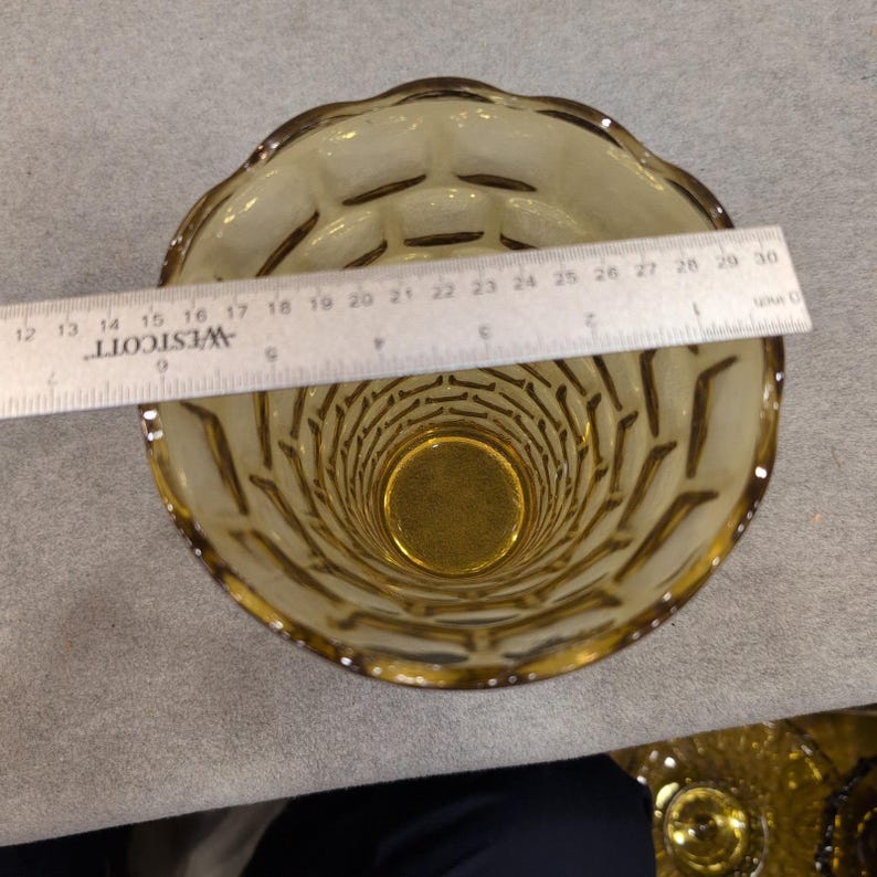 Vintage Federal Glass Amber Pressed Glass Vase Scalloped Rim Yorktown Pattern image 6