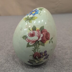 Vintage Floral Ceramic Decorative Egg Pale Green Rose Pattern Ornament image 1