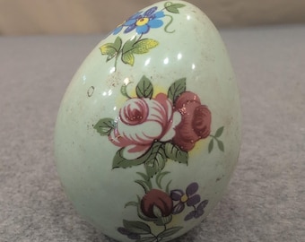 Vintage Floral Ceramic Decorative Egg Pale Green Rose Pattern Ornament
