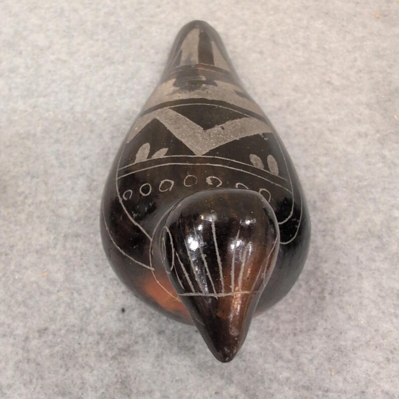 Vintage Mexicaanse Barro Negro zwarte klei geëtste vogelbeeldjes set van 3 Mexico afbeelding 5