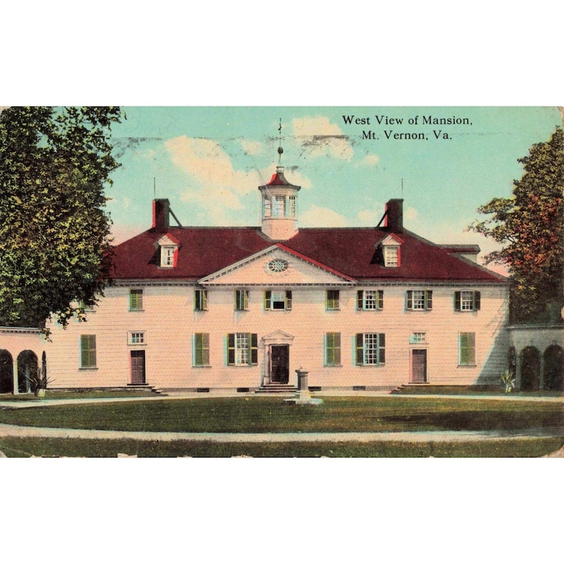 Postal antigua de 1912 de la mansión Mount Vernon con vista oeste, Alexandria, VA, Leet Brothers. imagen 1