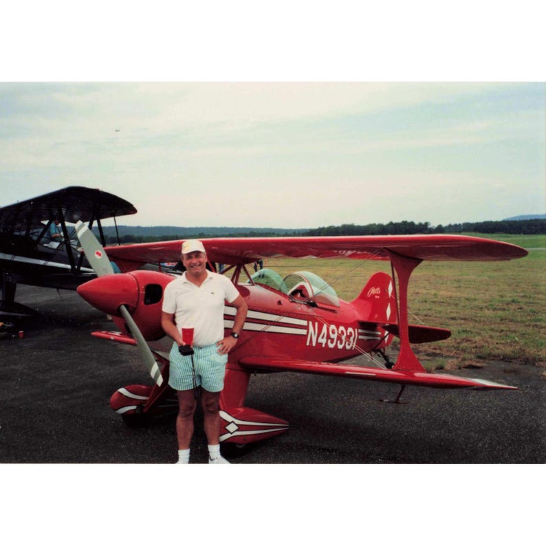 Vtg Color Photo Red Pitts Special Biplane N4933 Airfield Pilot image 1
