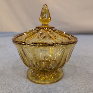 Vintage Anchor Hocking Amber Pressed Glass Footed Candy Dish with Lid Bowl image 1