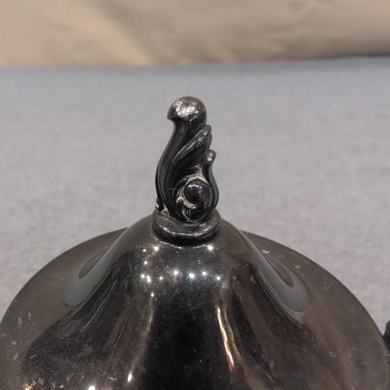 Vintage Silver Plated Footed Sugar Bowl with Lid Ornate Handles Tarnish Decor image 3